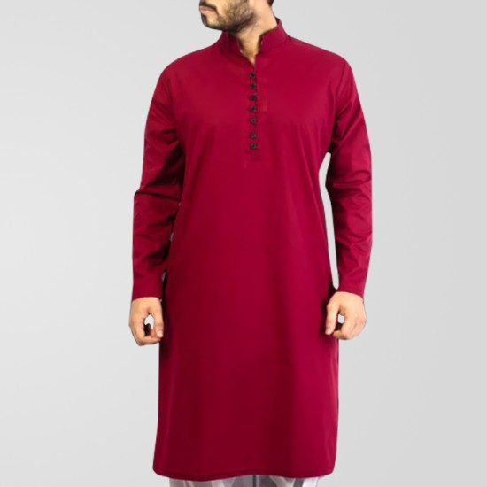 Maroon Cotton Casual Kurta